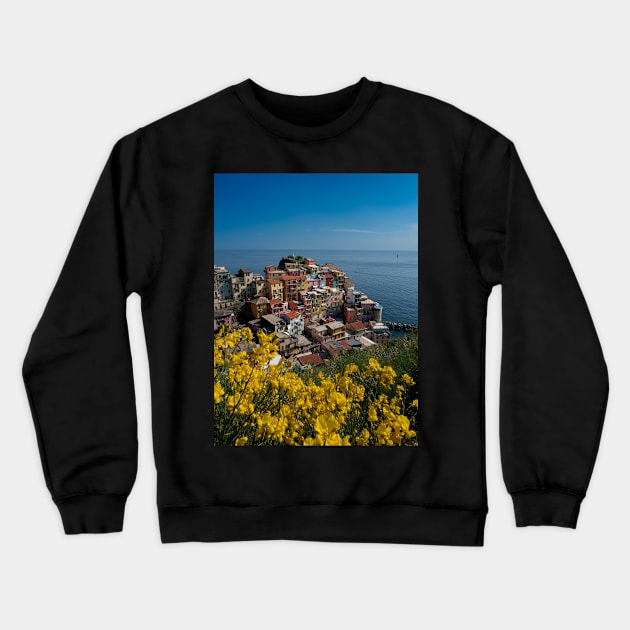 View on the cliff town of Manarola, one of the colorful Cinque Terre on the Italian west coast Crewneck Sweatshirt by Dolfilms